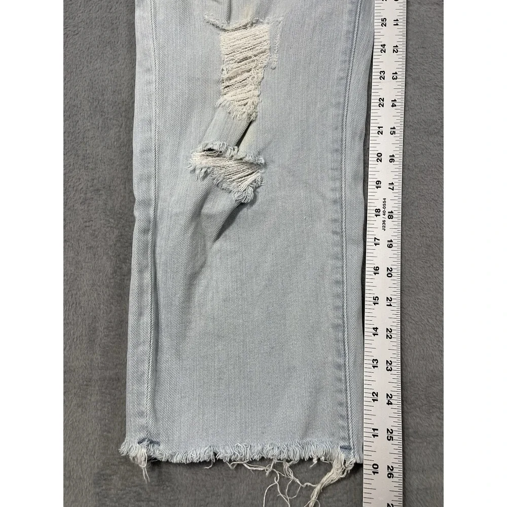 Uniqlo Jeans Womens 27 Blue Light Wash High Rise Straight Distressed Baggy - Picture 5 of 10